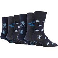 SOCKSHOP Gentle Grip Men's 6 Pairs Non Elastic Patterned Socks in Mid Blue | Size: 6-11