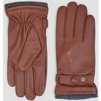 Infinity Leather Men's Italian Leather Warm Wool Lined Winter Knit-Rib Gloves in Dark Brown | Size: Small