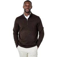 XPOSED Men's 100% Cotton Fine Knit Quarter Zip Funnel Neck Jumper in Dark Brown | Size: Large