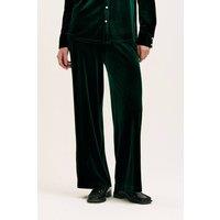 Finery London Women's Kenzie Regular Velvet Wide Leg Trousers in Bottle Green | Size: 14