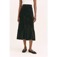 Finery London Women's Joline Velvet Tiered Midi Skirt in Charcoal | Size: 12