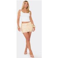 EGO Women's Sequin Mid Rise Mini Skirt in Ecru | Size: 8