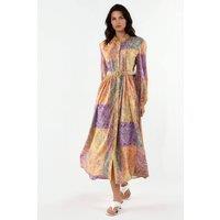 MSN Collection Women's Belted Geometric Chiffon Maxi Dress | Size: Large