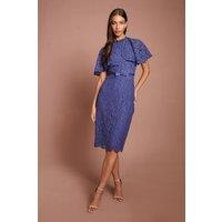 Coast Women's Lace Cape Top Belted Pencil Midi Dress in Blue | Size: 18