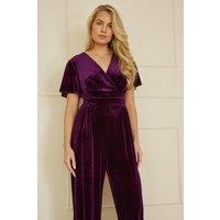 Yumi Women's Purple Jumpsuit With Angel Sleeves | Size: 16