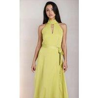 Little Mistress Women's Olive Satin Midaxi Dress | Size: 12