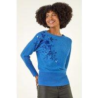 Roman Women's Floral Sequin Knit Jumper in Blue | Size: 16