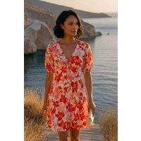 Dusk Women's Floral Tie Front Dress in Red | Size: 8