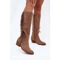 Love Lace Women's Almond Toe Fringe Heel Boots Suede Lined Ankle Step In Warm in Beige | Size: 6.5