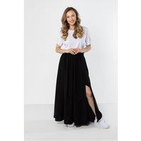 Love Lace Women's Airy High Waist Tie Maxi Skirt with Slit in Black | Size: XL