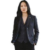 Infinity Leather Women's 2 Piece Check Formal Tweed Blazer & Waistcoat Set - TPSTZ-7 in Navy | Size: 14