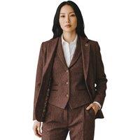 Infinity Leather Women's Herringbone Wool Tweed Blazer Waistcoat 2 Piece Set - WS-1 in Brown | Size: 10