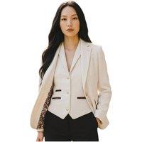 Infinity Leather Women's Herringbone Wool Tweed Blazer Waistcoat 2 Piece Set - WS-1 in Cream | Size: 16
