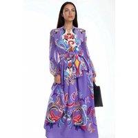 MSN Collection Women's Floral Print Maxi A-Line Dress in Purple | Size: Small