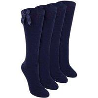 Sock Snob Girl's 4 Pack Knee High School Socks with Ribbon Bow | Plain Long Socks in Navy | Size: 4-6 Years