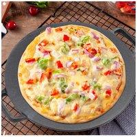 Living and Home 32cm Pre Seasoned Round Cast Iron Pizza Pan Grilling Griddle Pan Cookware in Black