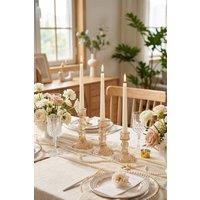 Living and Home 3 Pack Glass Diamond Pattern Candlestick Holders in Amber
