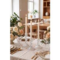 Living and Home 3 Pack Glass Diamond Pattern Candlestick Holders in Clear