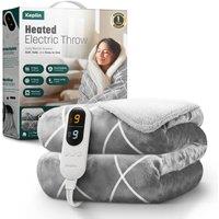 Keplin Large Electric Heated Throw Blanket, Fleece Wool Duvet, 9 Heat Setting in Light Grey