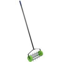 Havendro 1x Metal Rolling Lawn Aerator Outdoor Grass & Soil Spike Tool in Green