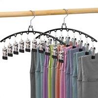 PAWNORA 2PCS Closet Storage Hanger with 10 Clips Space Saving Organizer in Black