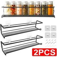 PAWNORA 2 Pack Black Spice Rack Adhesive Wall Mounted Cupboard Kitchen