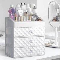 EONLION Make Up Organiser Cosmetic Vanity Case Box in White | Size: 500mm