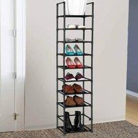 EONLION 10 Tier Vertical Shoe Rack Slim Narrow Storage Shelf in Black | Size: 500mm