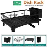PAWNORA Cutlery Plate Racks 1 Tier Dish Rack (Black) 1X in Black