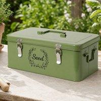 Toque Seed Box, 4-Compartment Storage Box, Metal Seed Organiser, Dark Green