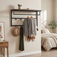Levede Coat Rack Wall Mounted 10kg Wooden Shelf Hooks Hanger Metal, Brown | Size: 800mm