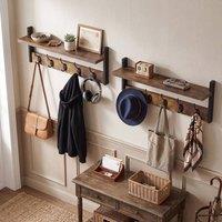 Levede Coat Rack Wall Mounted Wooden Hook Hanger Storage Shelf 2 Pack Brown | Size: 600mm