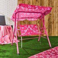OHS Kids Bows 2 Seater Swing Bench Canopy Garden Patio Play Set in Bright Pink