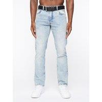 Crosshatch Cadman Men's Straight-Fit Denim Jeans with Branded Belt & Printed Waist Patch in Light Blue | Size: 40S