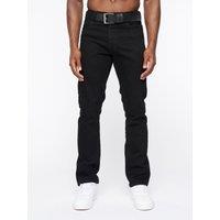 Crosshatch Cadman Men's Straight-Fit Denim Jeans with Branded Belt & Printed Waist Patch in Black | Size: 32R