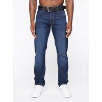 Crosshatch Cadman Men's Straight-Fit Denim Jeans with Branded Belt & Printed Waist Patch in Dark Blue | Size: 34R