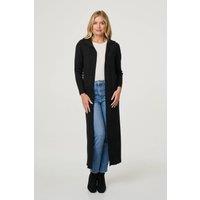 Izabel London Women's Hooded Open Front Longline Coat in Black | Size: 12