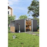 Garden Sanctuary Black Outdoor Garden Metal Storage Shed with Log Storage