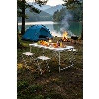 Garden Sanctuary Portable Lightweight Aluminum Folding Picnic Table with 4 Stools Set in White