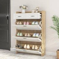 Rolipo White Narrow Shoe Cabinet with 3 Flip Doors & Drawers for Hallway