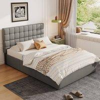 Rolipo Grey Upholstered 4ft6 Double Bed with Hydraulic Storage & Drawers