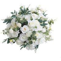 ExtraStar Silk Rose Artificial Bouquet Wedding Table Centerpiece in White