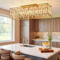 NIVOR 98cm Gold Crystal Chandelier for Room, 6 E27 Rectangle Ceiling Light