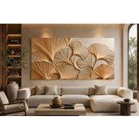 Mafett Large Premium Whispers of Ginkgo Wall Art Canvas Print in Beige | Size: 150 cm 80 cm