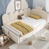 Rolipo Beige Velvet Upholstered Daybed with Hydraulic Storage 3FT Single