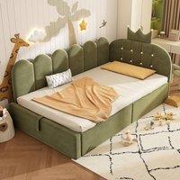 Rolipo 3FT Single Daybed Green Velvet Hydraulic Storage Crown Shaped Bed