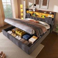 Rolipo Grey Linen 5ft King Size Ottoman Bed with LED & USB
