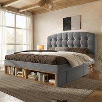 Rolipo Grey Velvet 3ft Single Bed with Storage & Adjustable Headboard