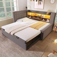 Rolipo Grey Linen Daybed with Trundle & Storage 3FT Single Sofa Bed