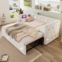 Rolipo Beige Velvet 3FT Single Daybed With Pull Out Trundle & USB
